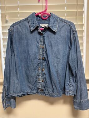 Chico's Light Blue Tencel Denim Button-Front Shirt